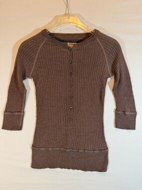Massimo Brown Ribbed Button-Front Henley Cardigan